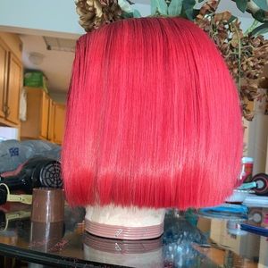 blunt cut bob human hair red wig